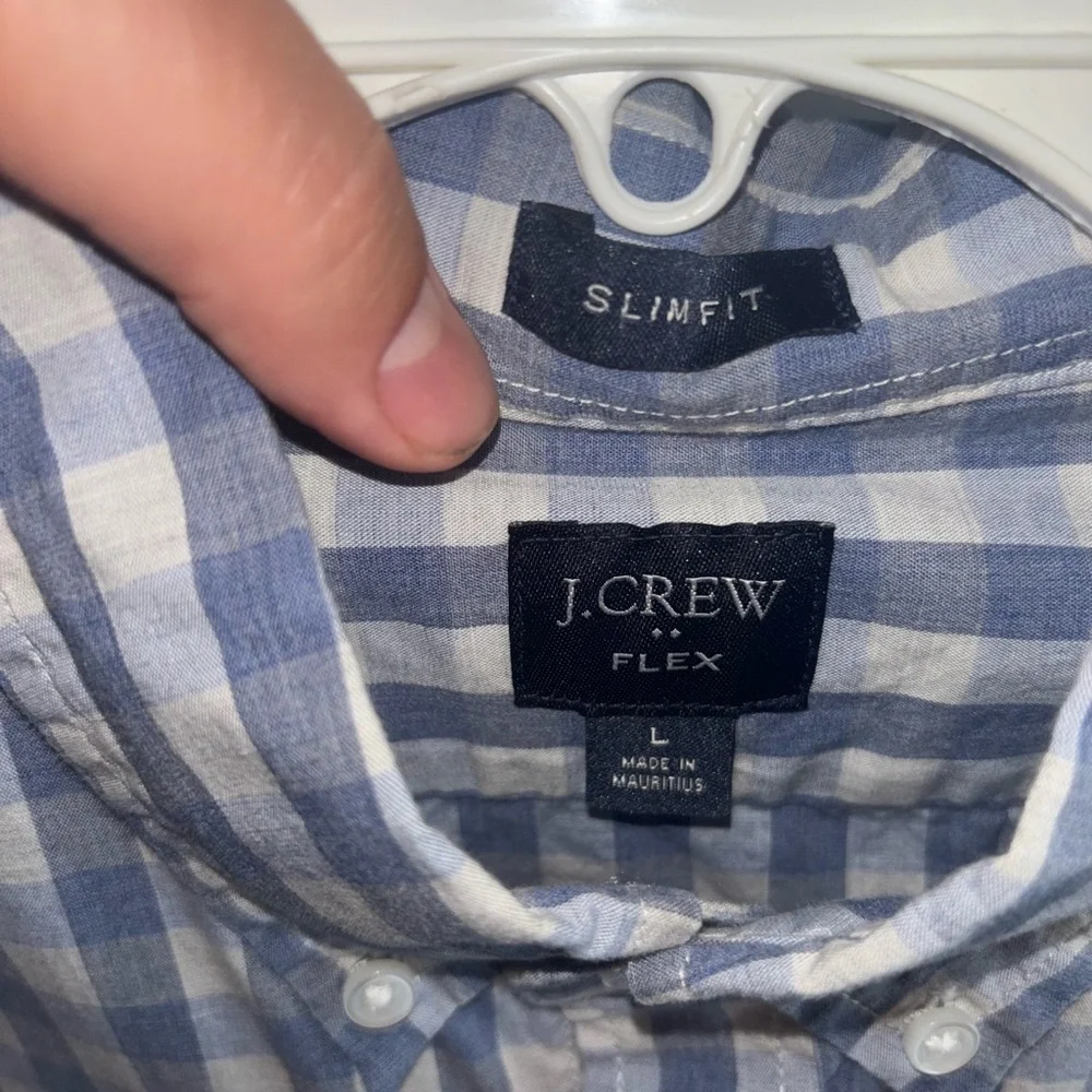 J.Crew Flex Slim Fit Button-Down Shirt Men’s L Blue White Gingham Check Cotton